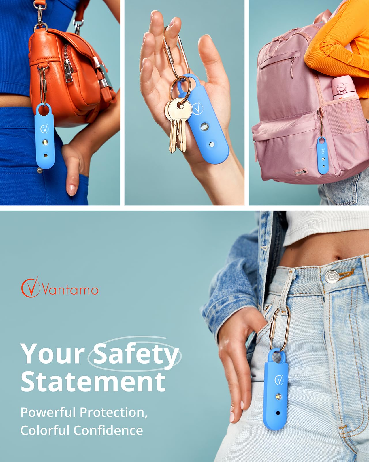 Vantamo Personal Alarm for Self Defense with Low Battery Notice, Strobe Light & Extra Loud 130 dB Double Speakers Safety Keychain Set for Women, Rechargeable Panic Button for Womens Self Defense