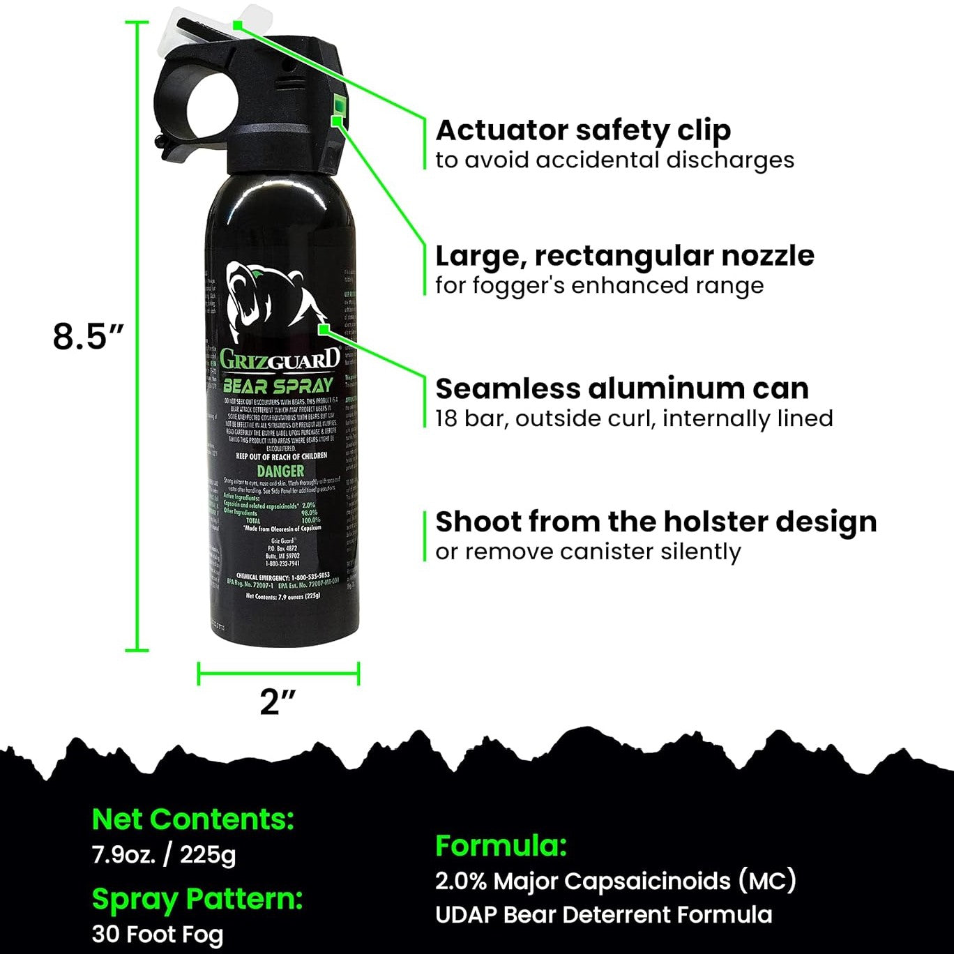 Griz Guard Bear Spray Fogger 7.9 oz w/Holster