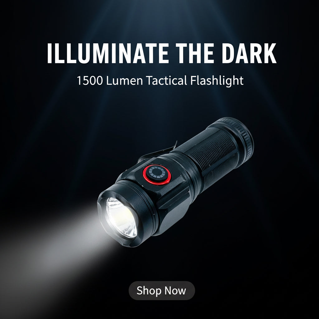 Compact Tactical 1,500-Lumen rechargeable flashlight with USB-C charging and multiple lighting modes