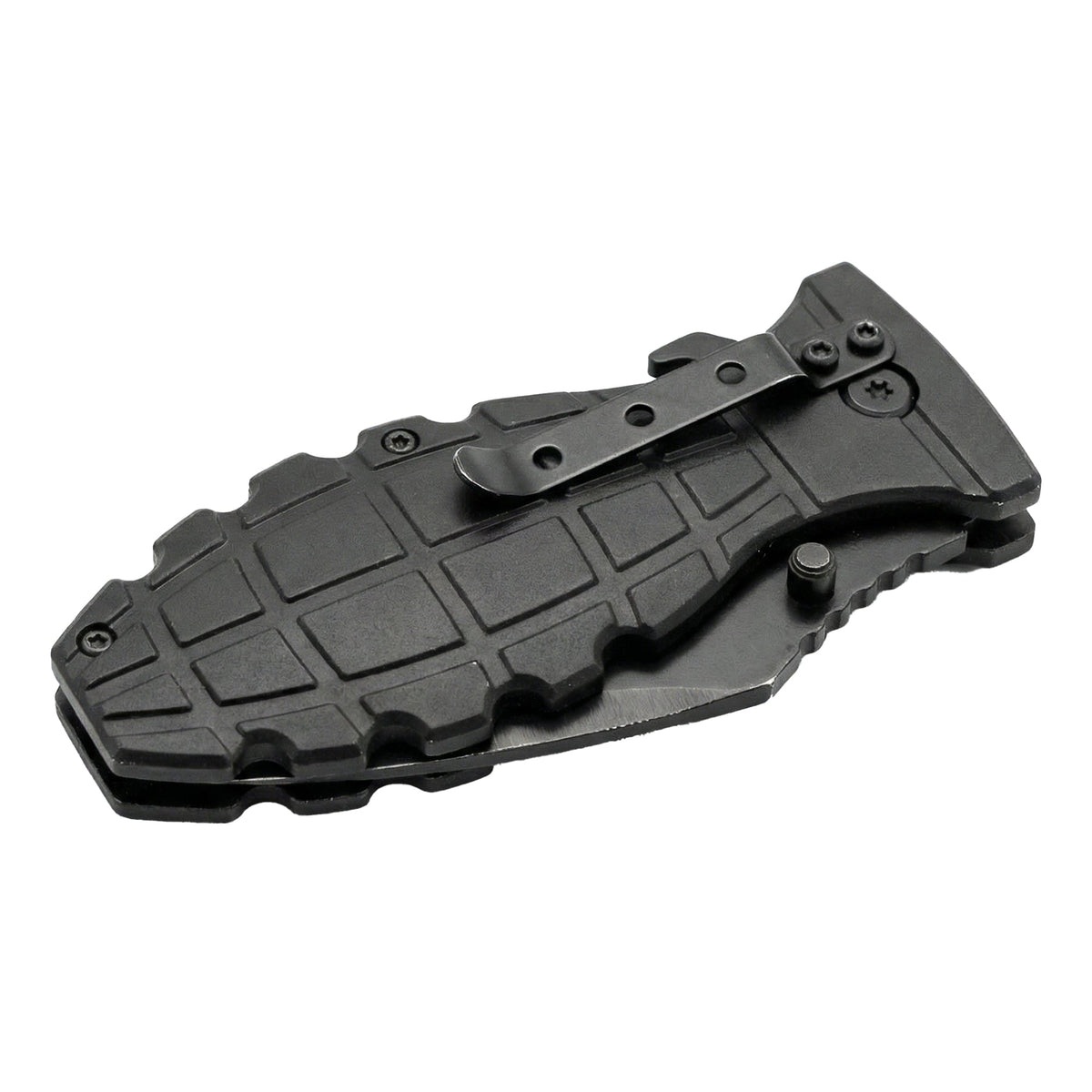 Black folding knife on a white background