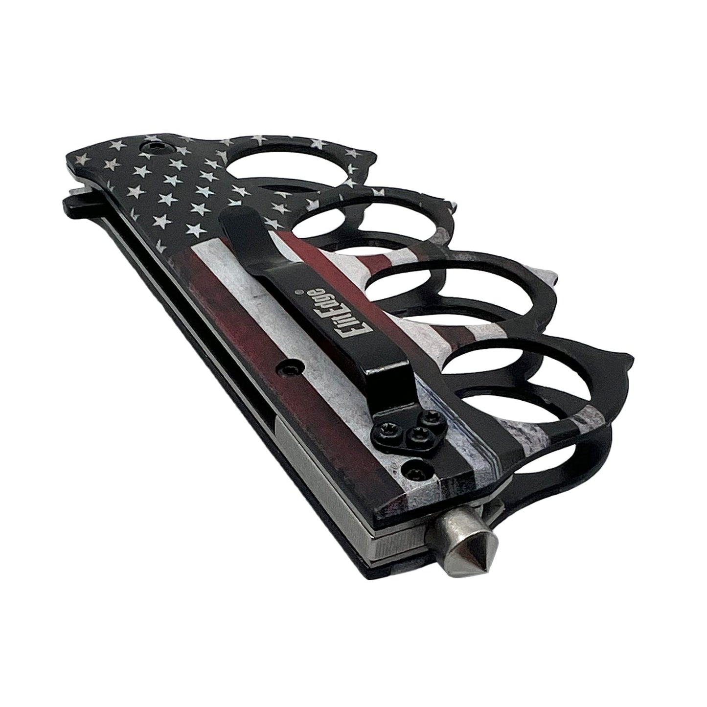 American Flag 5" Spring Assisted Knuckle Knife w/ Spikes & Window Breaker