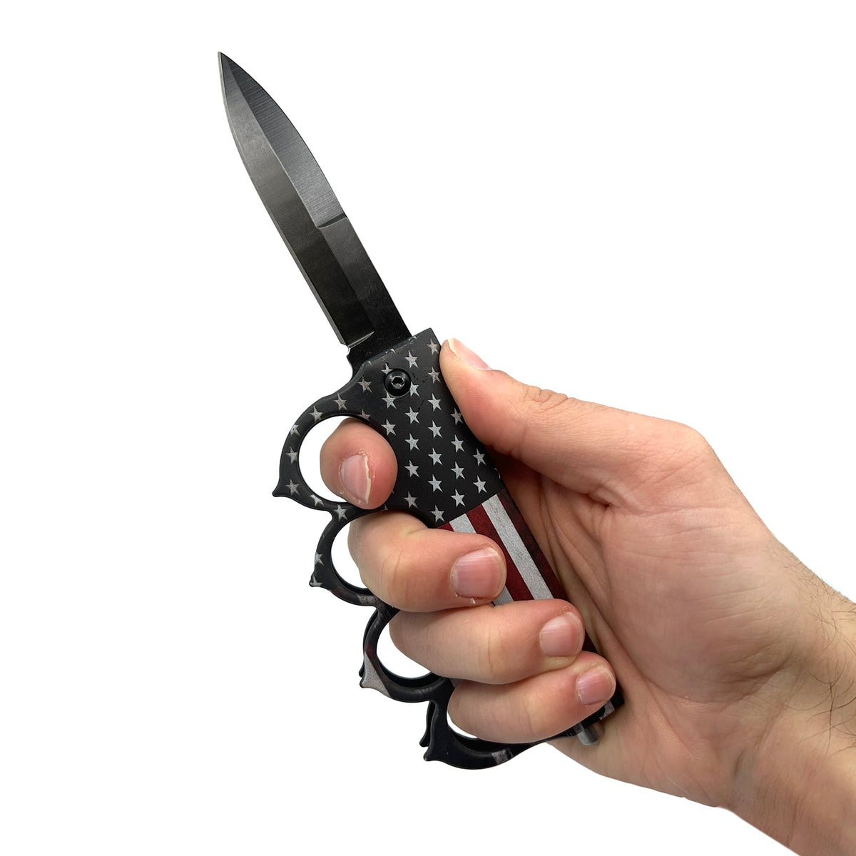 American Flag 5" Spring Assisted Knuckle Knife w/ Spikes & Window Breaker