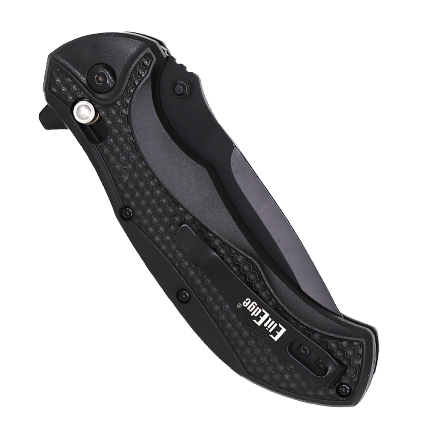Wholesale spring assisted folding knife with axis lock shown closed, compact black handle design