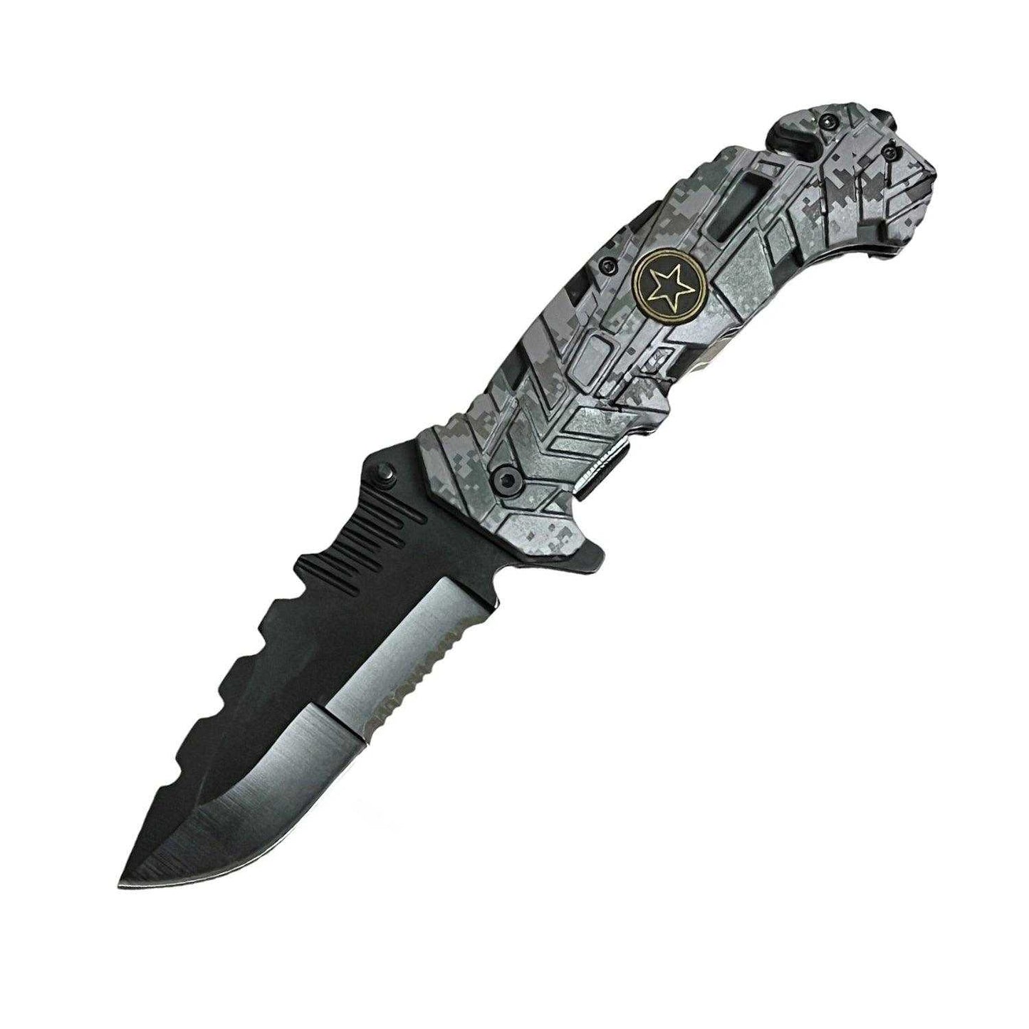 ElitEdge 5" Spring Assisted Knife with Camo Nylon Fiber Handle  5" Spring Assisted Knife