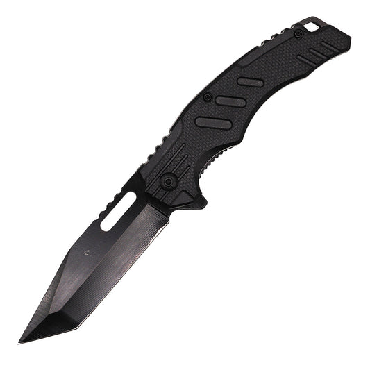 Spring assisted 4.75 inch tanto blade knife with black ABS handle and pocket clip