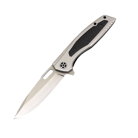 3.75" ball bearing knife with drop point blade and white titanium coated handle with ebony wood inserts