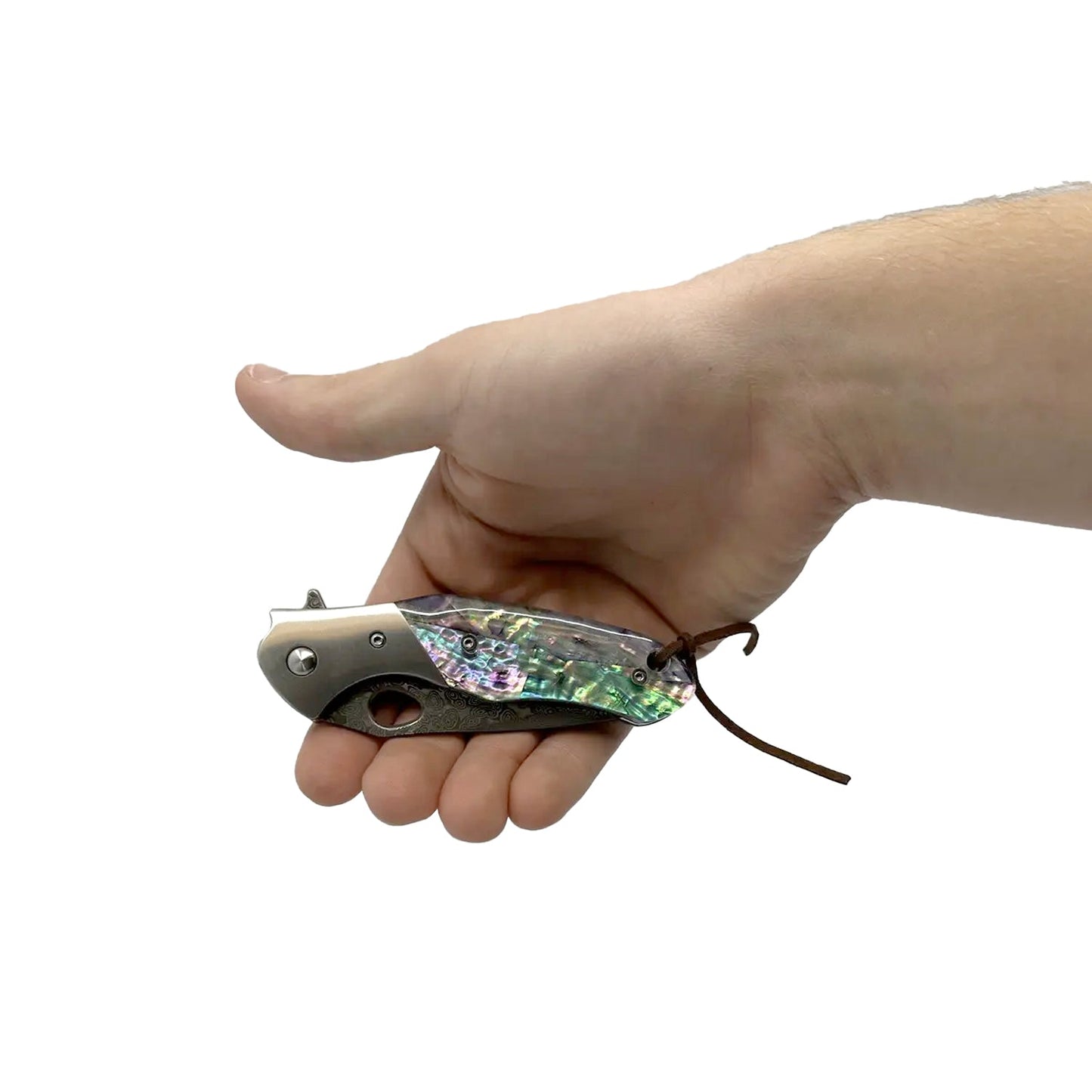 3.5" Damascus Drop Point Blade Knife w/ Abalone Handle