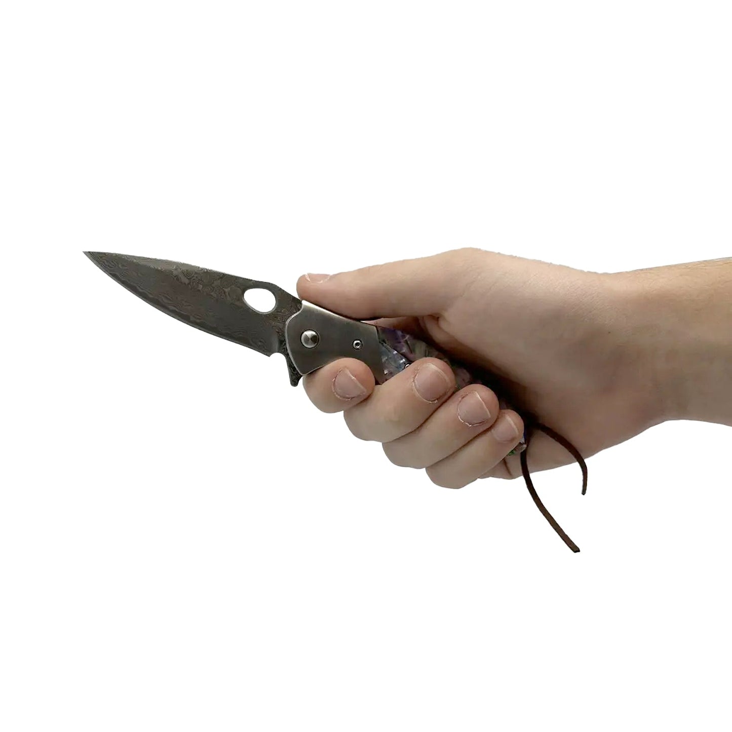 3.5" Damascus Drop Point Blade Knife w/ Abalone Handle