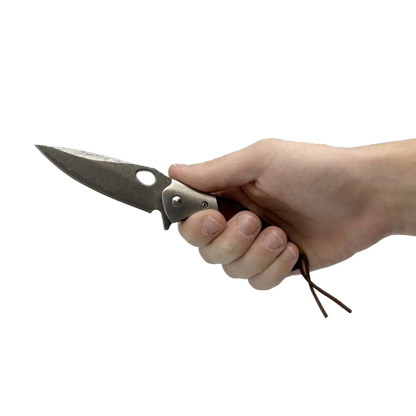 3.5" Damascus Drop Point Blade Knife w/ Wood Handle