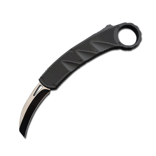 3" OTF Karambit Knife with 3-inch stainless steel blade and black rubberized handle with finger ring