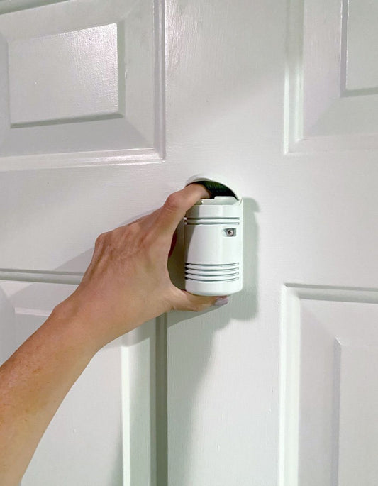 Guardian Angel door-mounted pepper spray security device installed on front door