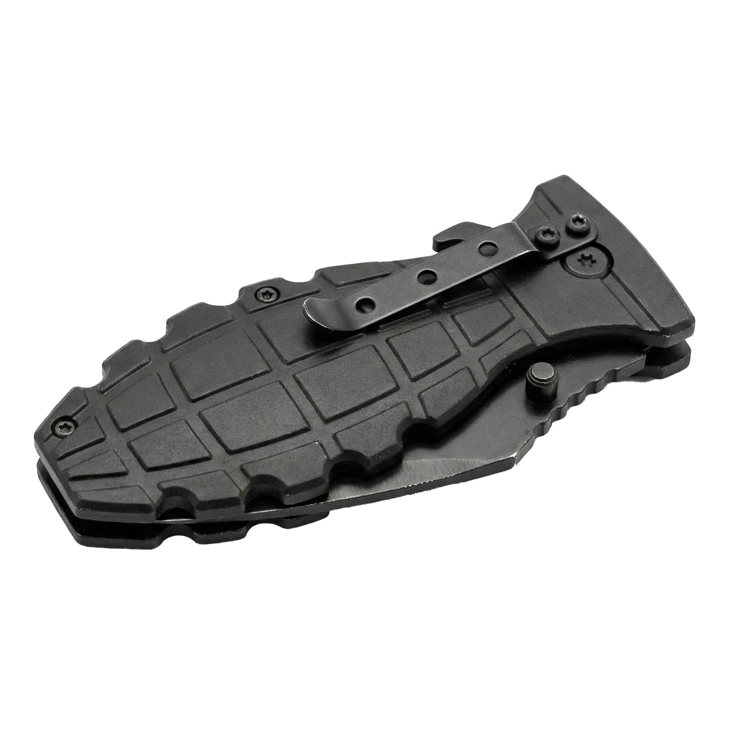 Black folding knife on a white background