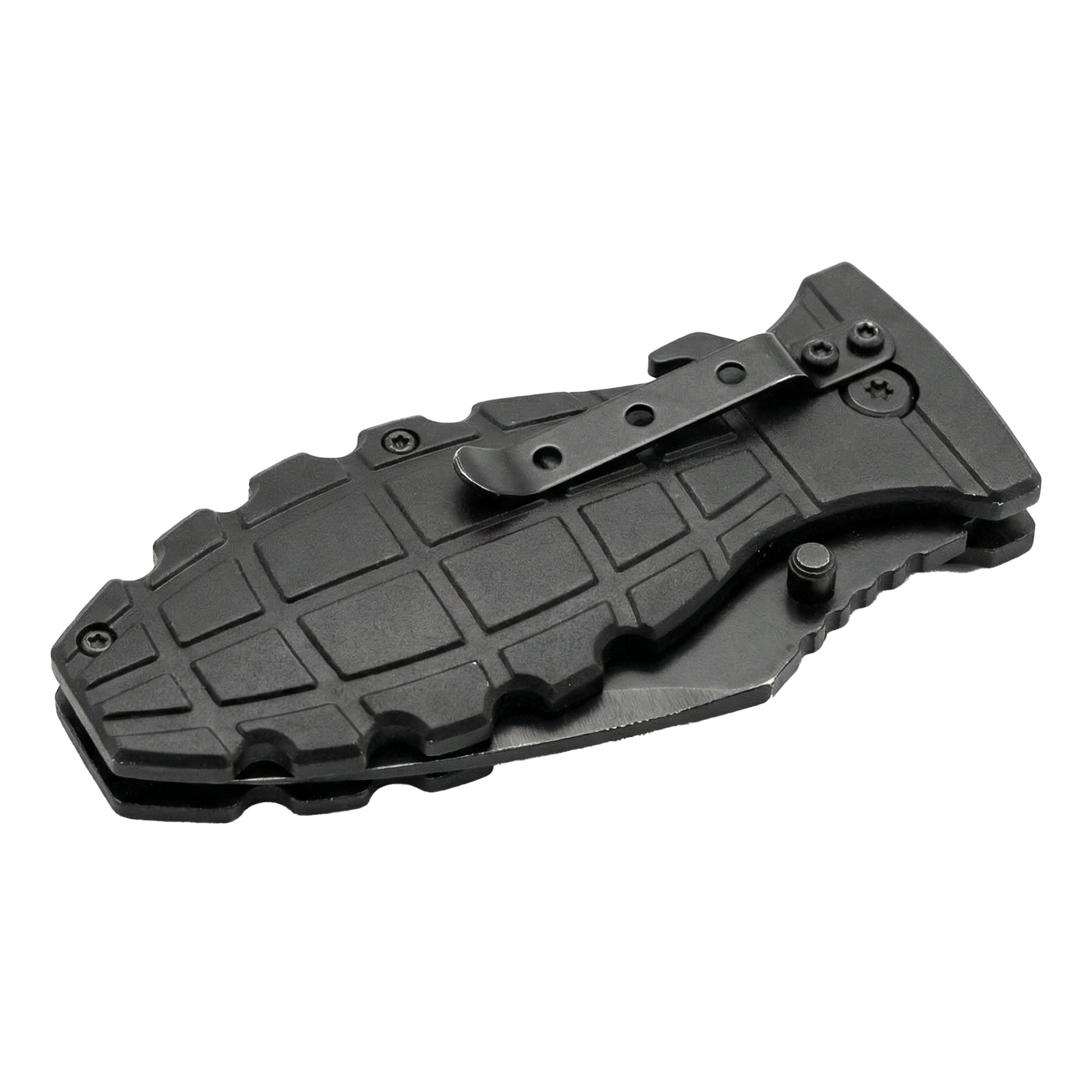 Black folding knife on a white background