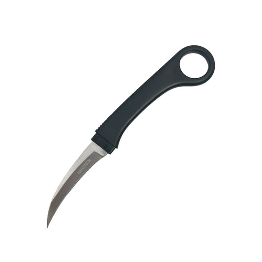 Curved Comb Knife with concealed 2.75-inch steel talon blade and ergonomic finger ring for secure grip and self-defense.