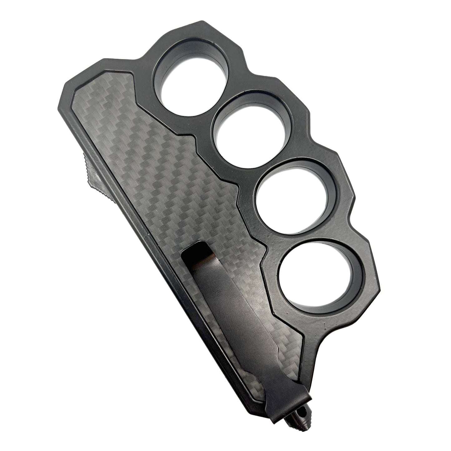 6" OTF Knuckle Knife Black with Carbon Fiber