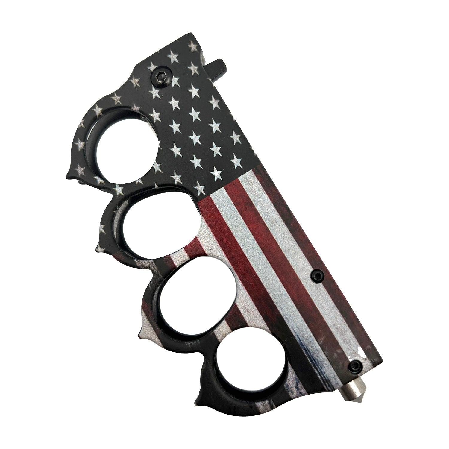 ElitEdge American Flag 5" Spring Assisted Knuckle Knife w/ Spikes & Window Brea Utility Knife American Flag 5" Spring Assisted Knuckle Knife