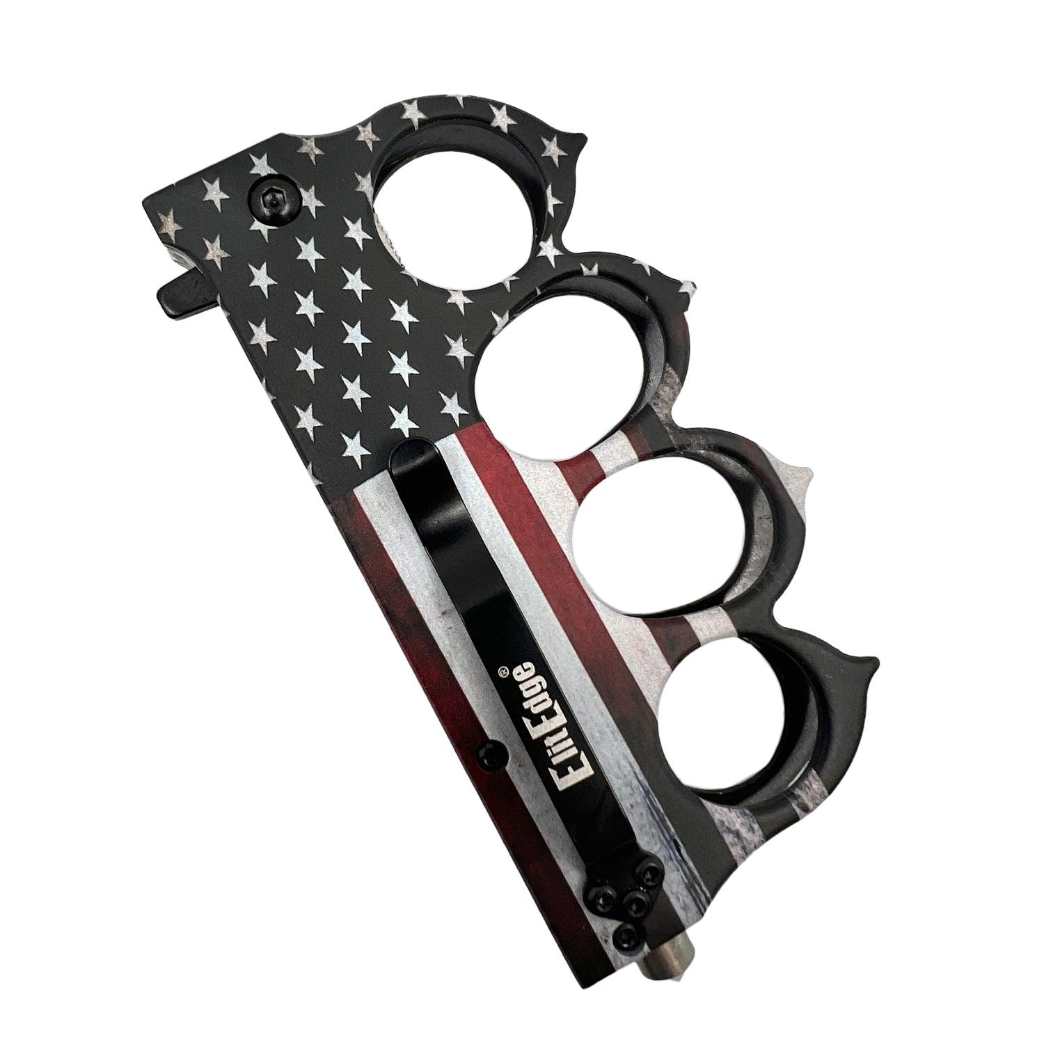 ElitEdge American Flag 5" Spring Assisted Knuckle Knife w/ Spikes & Window Brea Utility Knife American Flag 5" Spring Assisted Knuckle Knife