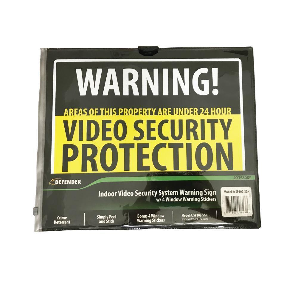 Defender Indoor Video Security System Warning Sign w/Stickers -  