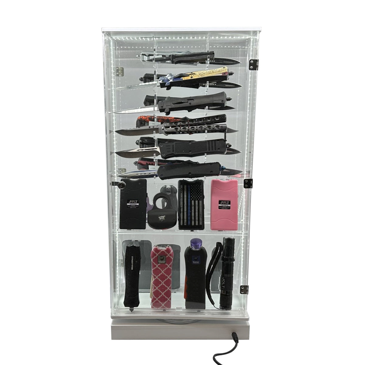 Streetwise 2 Sided Rotating LED Display with 12 Standard Knives and 16 Stun Guns