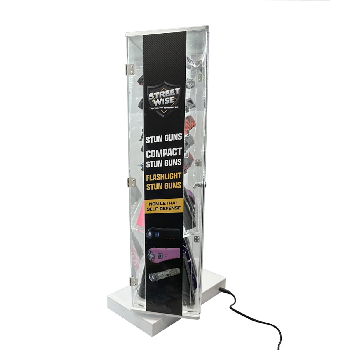 Streetwise 2 Sided Rotating LED Display with 12 Standard Knives and 16 Stun Guns - Smart Pulse Safety