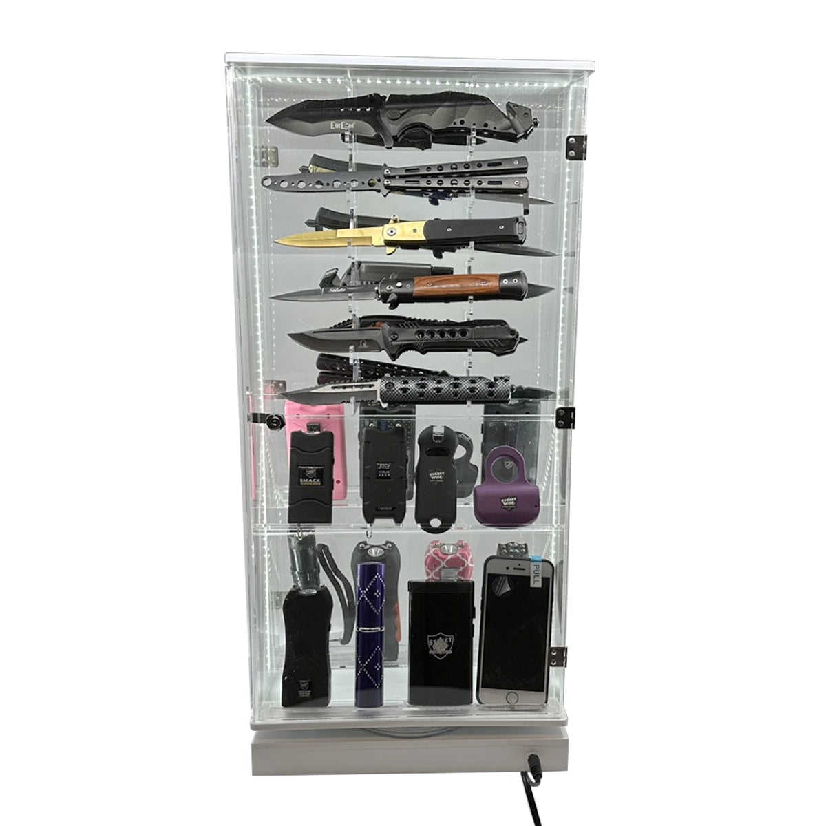 Streetwise 2 Sided Rotating LED Display with 12 Standard Knives and 16 Stun Guns - Smart Pulse Safety