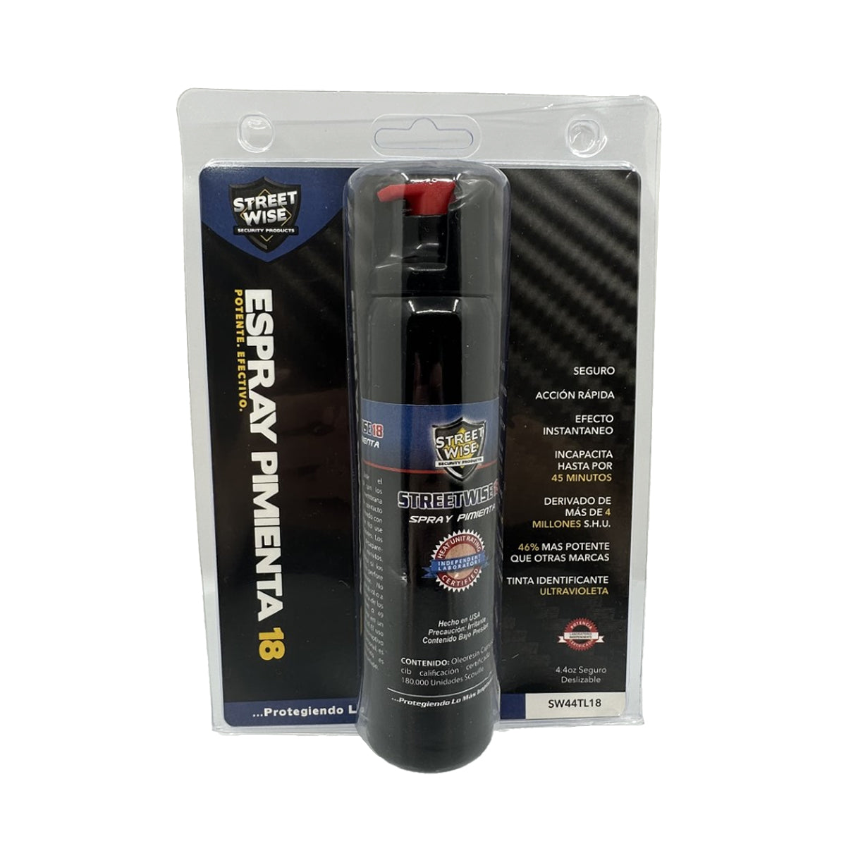 Streetwise 18 Pepper Spray 4.4 oz. Twist Lock (With Spanish Label And Back Card)