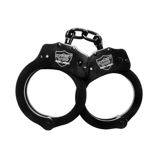 Streetwise black solid steel double locking handcuffs with keys and durable nickel-plated finish