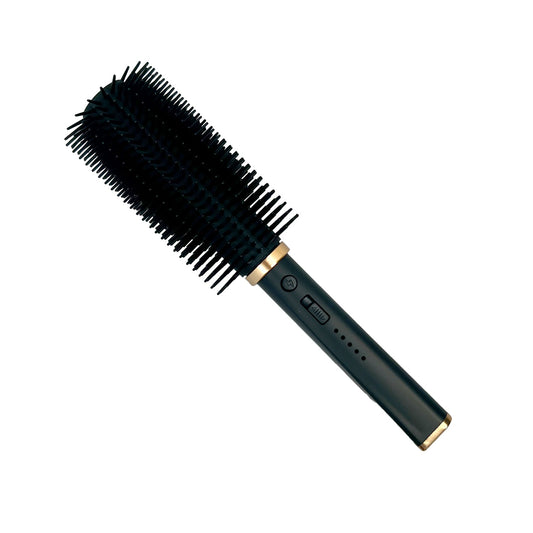 Streetwise Hair Fryer Brush stun gun with removable head, rubberized grip, and rose gold accents for discreet self-defense