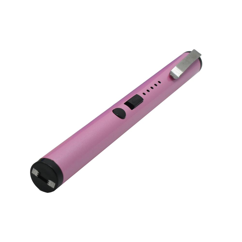 Streetwise disguised stun pen pink angled view showing contact probes and stun button