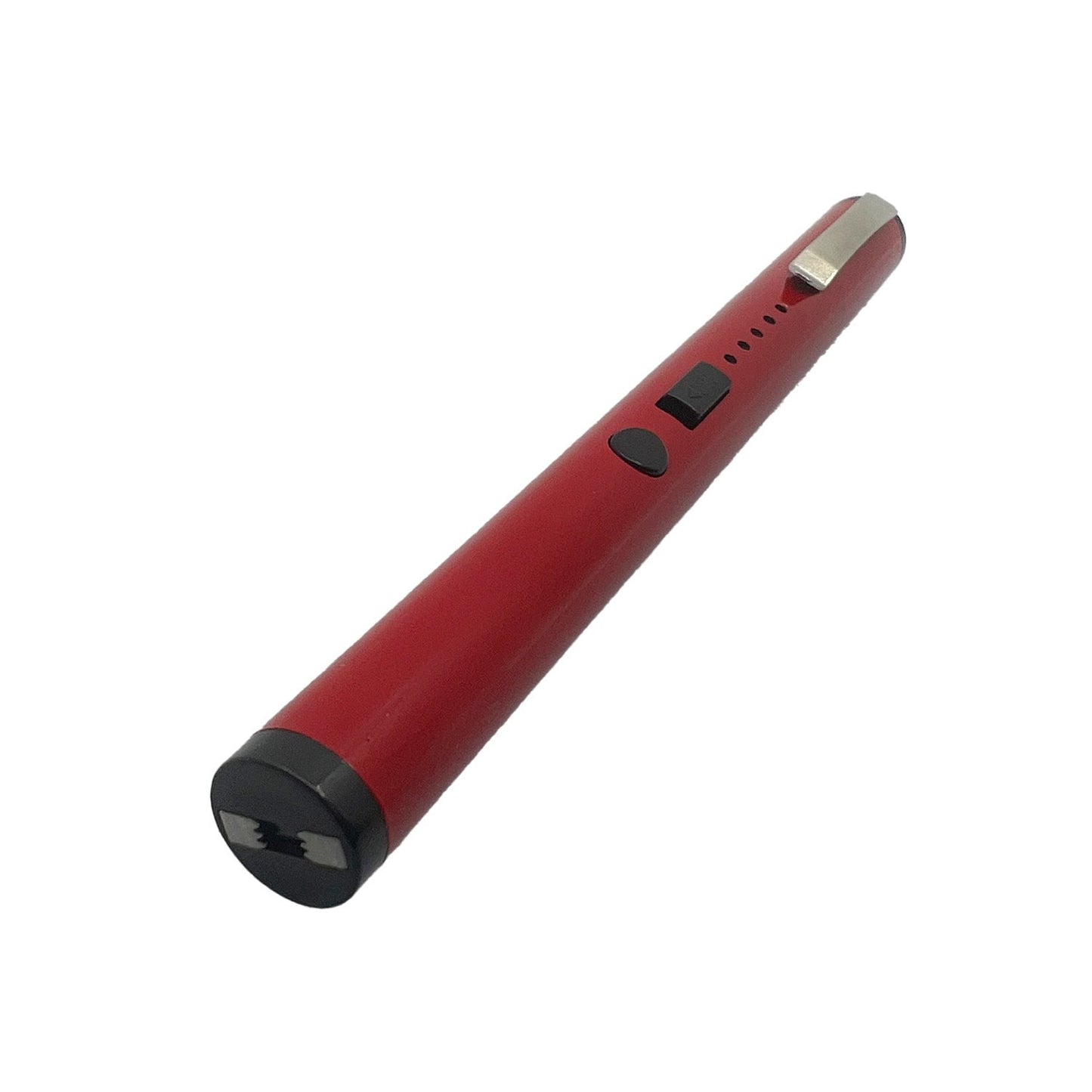 Streetwise disguised stun pen red angled view showing contact probes and stun button