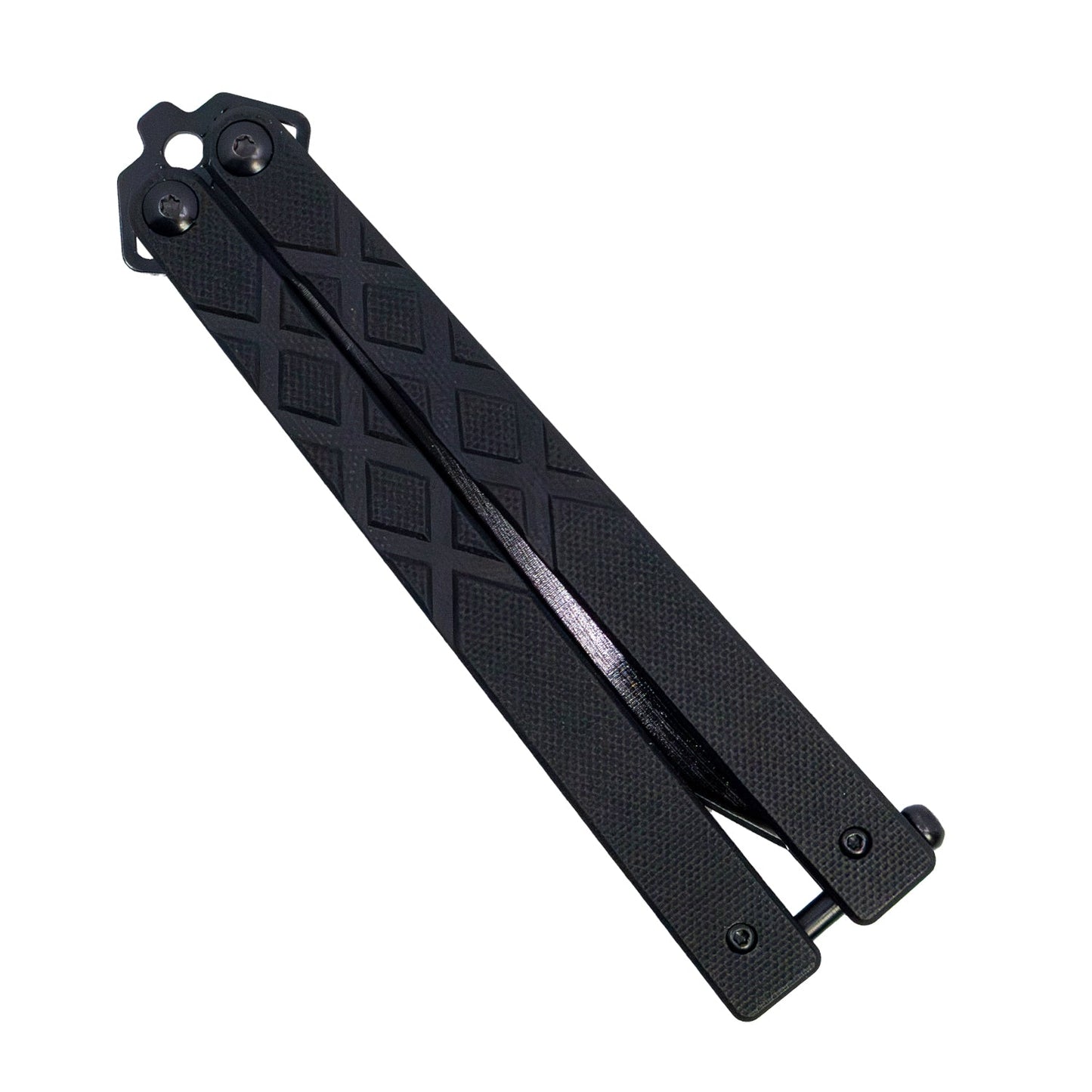 Closed view of Armed Force Tactical 9-inch G10 butterfly knife showing diamond grip handle and latch lock design.
