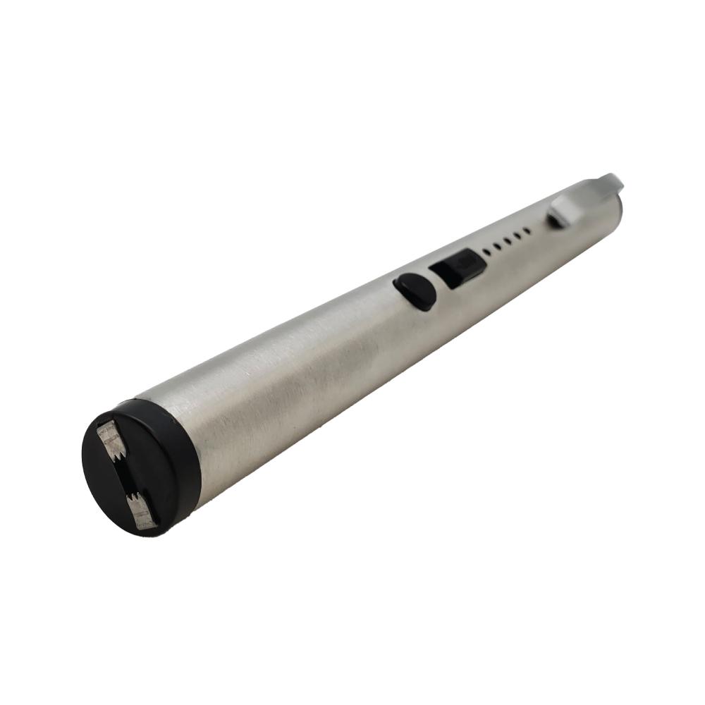 Streetwise disguised stun pen silver angled view showing contact probes and stun button