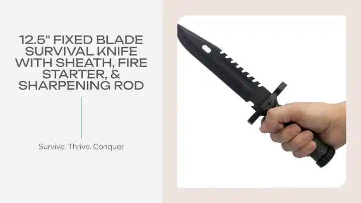12.5" Fixed Blade Survival Knife with Sheath, Fire Starter, &amp; Sharpening Rod by@Outfy