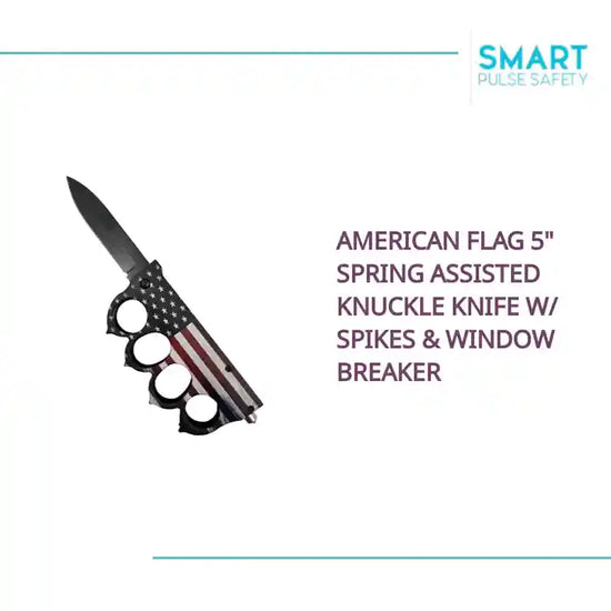 American Flag 5" Spring Assisted Knuckle Knife w/ Spikes &amp; Window Breaker by@Outfy