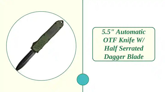 5.5" Automatic OTF Knife w/ Half Serrated Dagger Blade by@Outfy