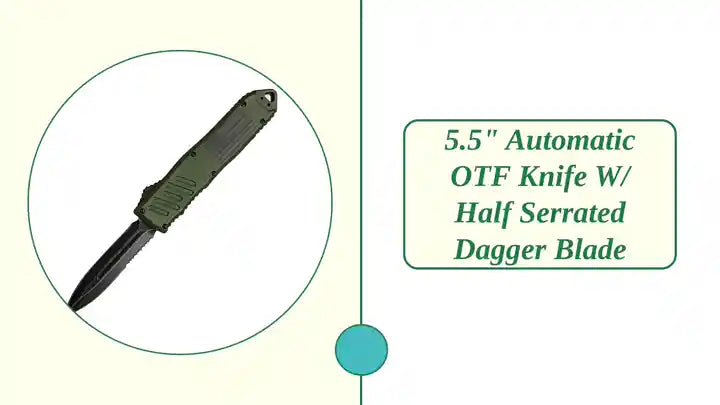 5.5" Automatic OTF Knife w/ Half Serrated Dagger Blade by@Outfy