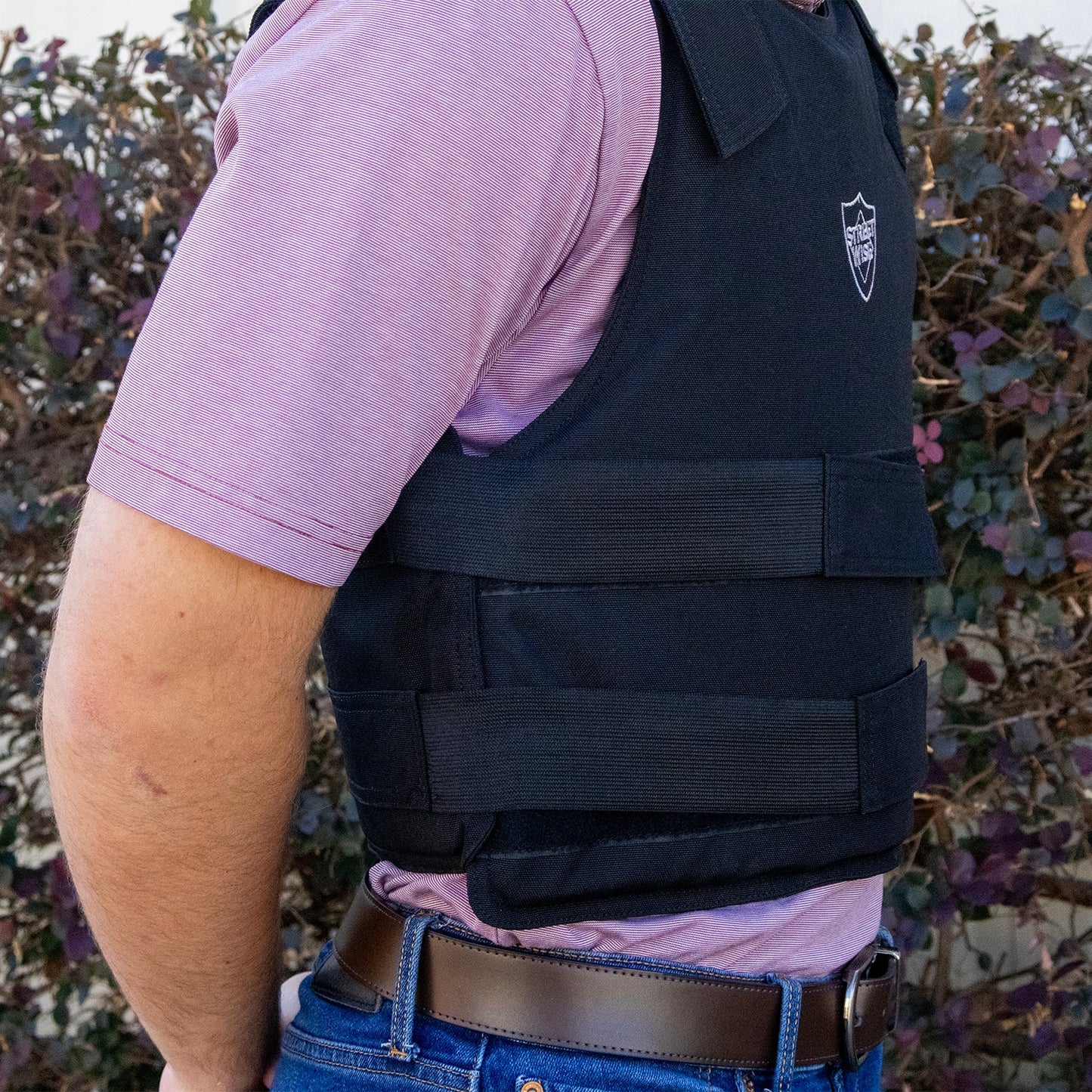Side view of Streetwise Level IIIA Ballistic Vest showing snug fit and low-profile design for concealed wear