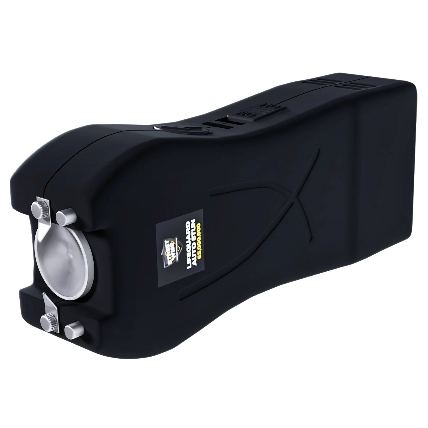 Streetwise black Lifeguard Auto Stun Gun angled close-up showing compact design for  bulk orders and 