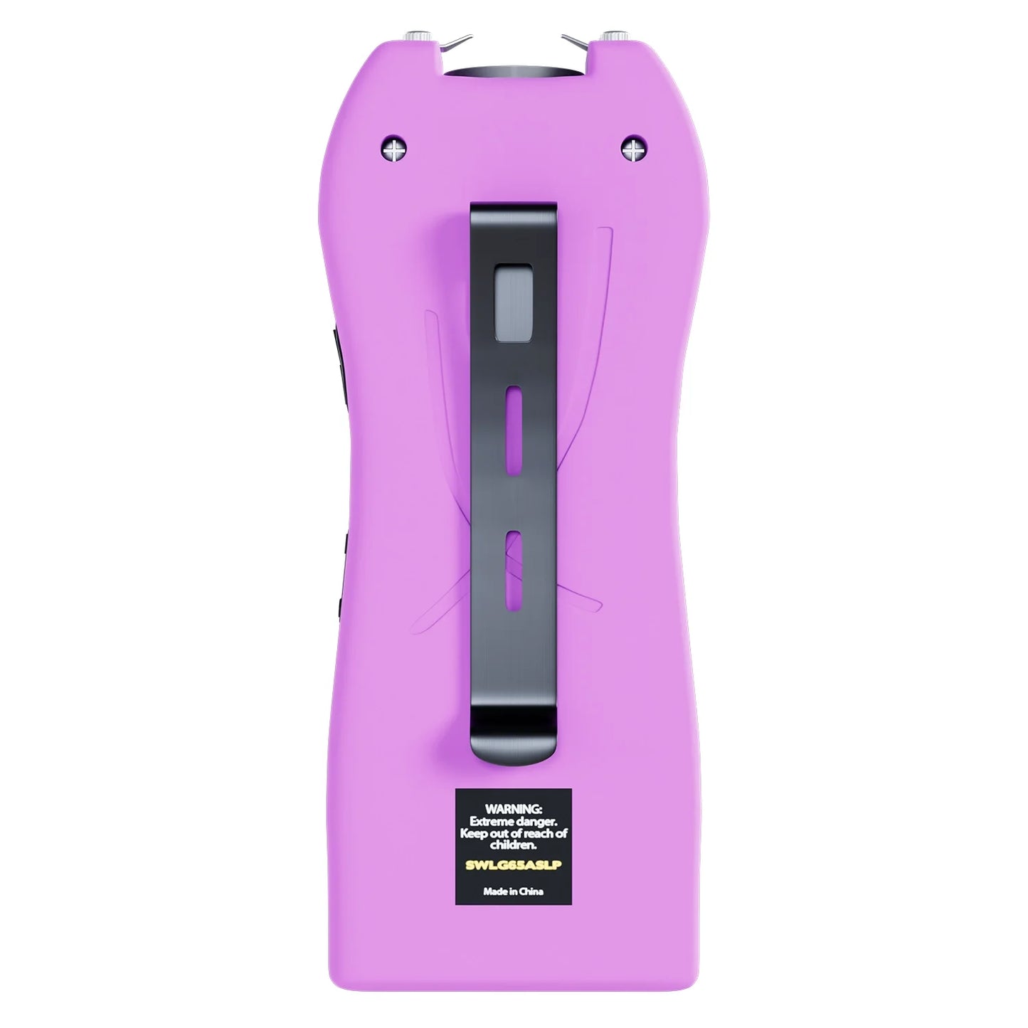 Streetwise light purple Lifeguard Auto Stun Gun back view showing belt clip attachment