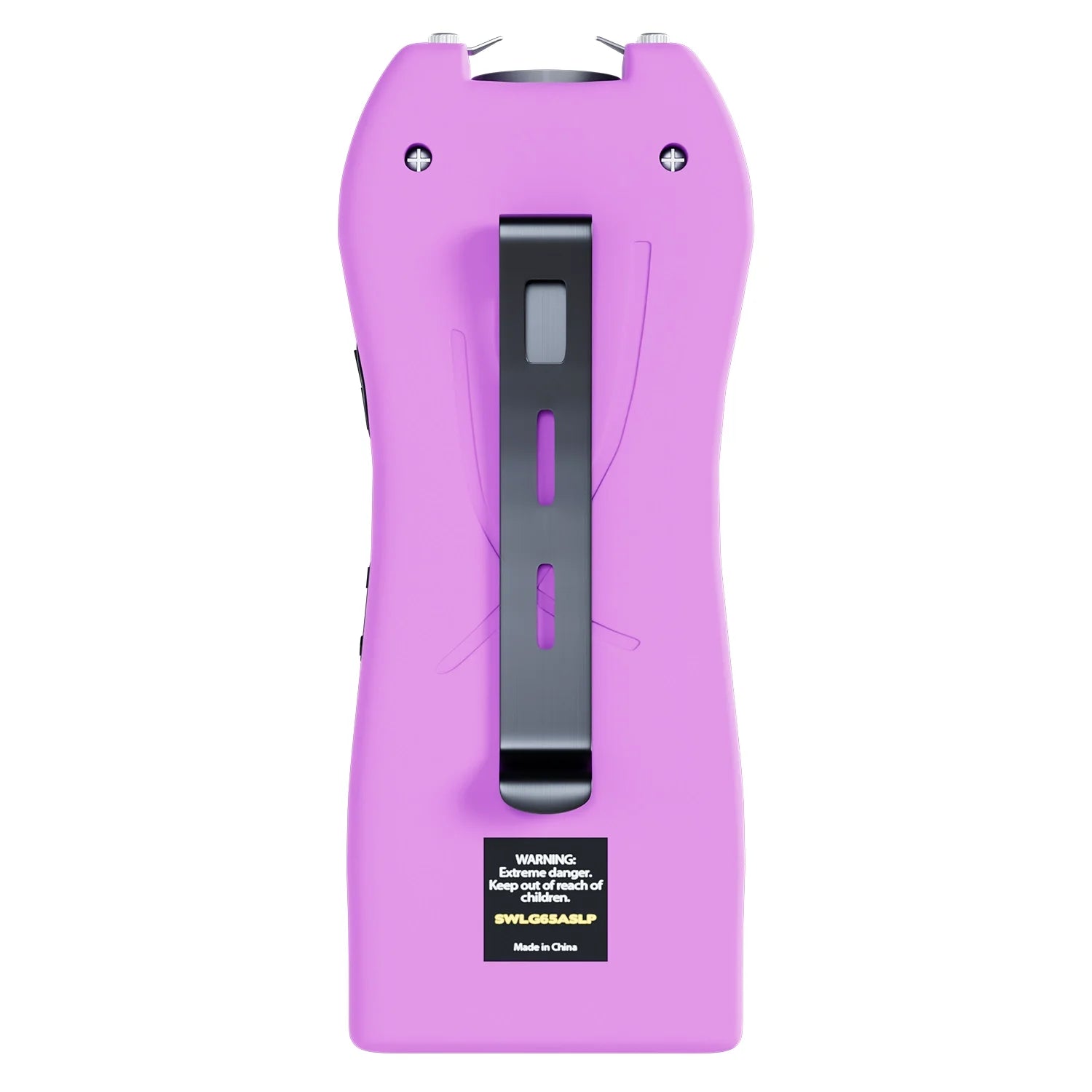 Streetwise light purple Lifeguard Auto Stun Gun back view showing belt clip attachment