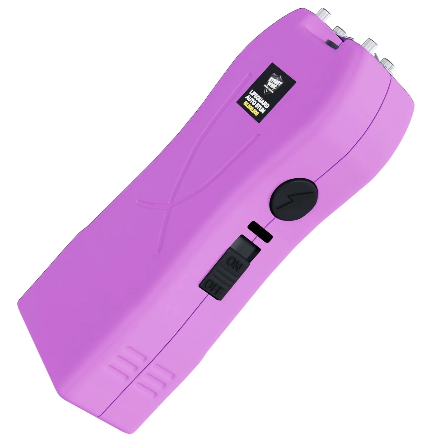 Streetwise light purple Lifeguard Auto Stun Gun side angle showing power switch and design