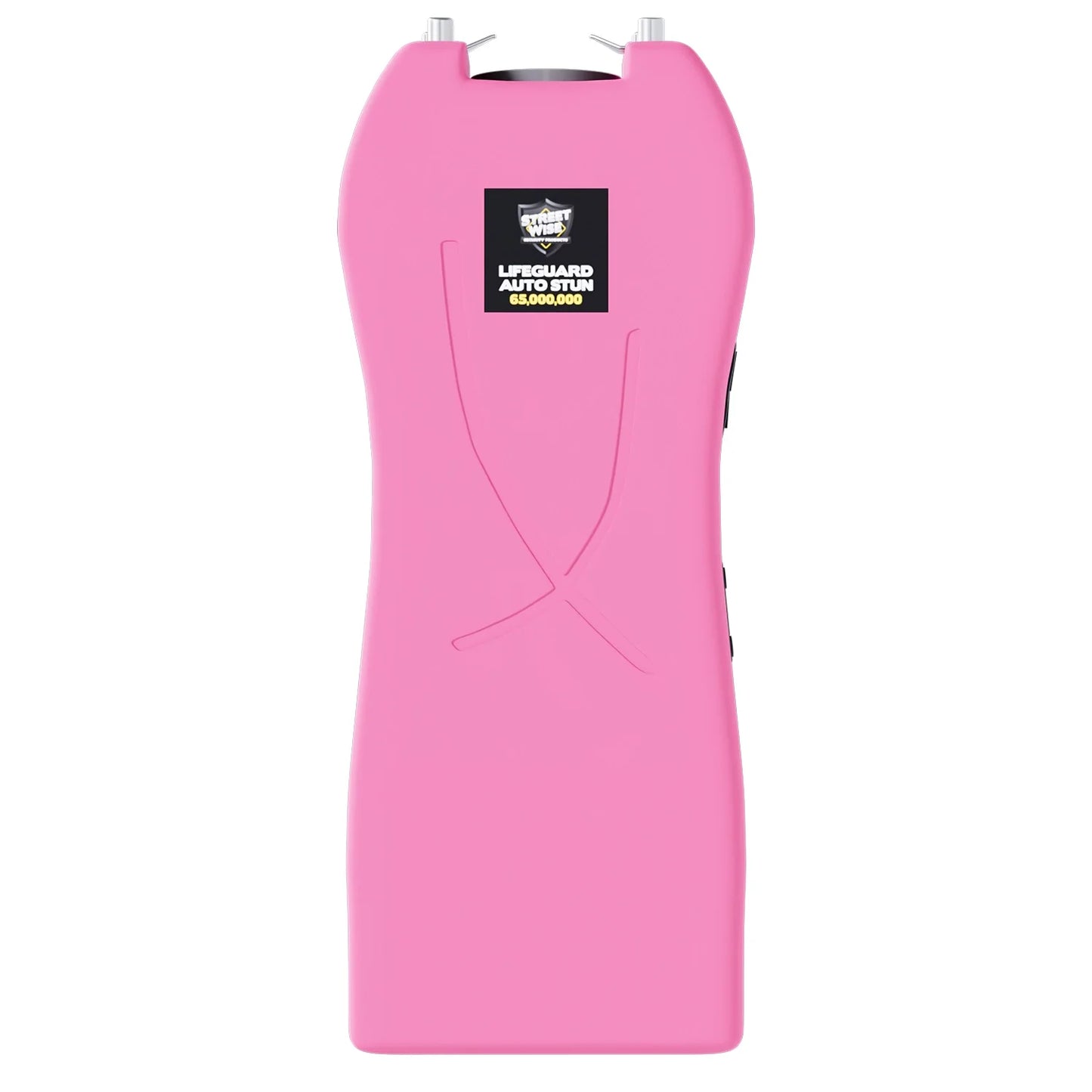Streetwise pink Lifeguard Auto Stun Gun full front view with Streetwise Security logo