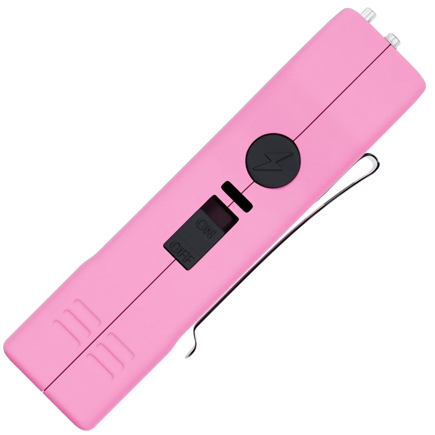Streetwise pink Lifeguard Auto Stun Gun side profile with safety switch and clip visible