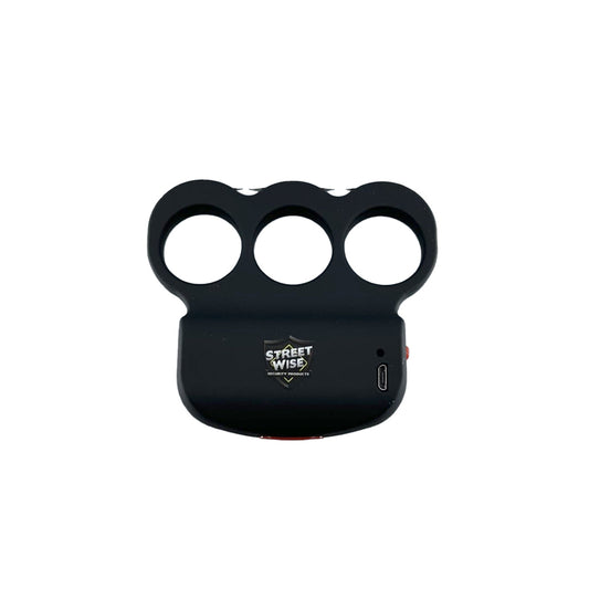 Streetwise three finger stun gun electric knuckles front view showing usb charging port  self-defense product for s and resellers