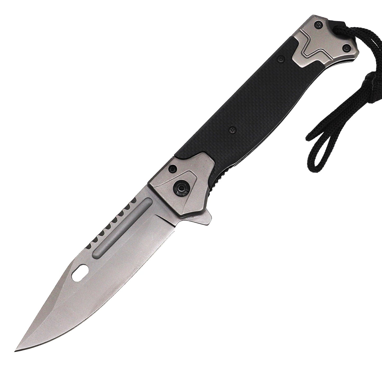 5-inch spring assisted titanium knife with drop point blade and lanyard for everyday carry